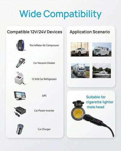 3FT 12V Fixed Thread Cigarette Lighter Socket Extension Cable, 12V Waterproof Outlet Socket Replacement 13AWG Heavy Duty Cable in Kuwait