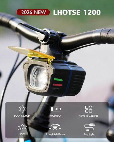 أضواء دراجة فائقة السطوع للركوب الليلي، مصباح أمامي للدراجة عالي ومنخفض الشعاع مع جهاز تحكم عن بعد، مصباح LED MTB قابل لإعادة الشحن بقدرة 4000 مللي أمبير في الساعة، مرئي من الجانب، ضوء أمامي للدراجة الإلكترونية مقاوم للماء IPX6 in Kuwait