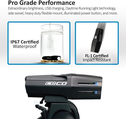 CECO USA 1000 Lumens F Series 2.0 Super Bright Bike Light Front, IP67 Waterproof, FL-1 Impact Resistant, USB Rechargeable, Great for Commuter Road Cyclist e-Bike Mountain Bikers, Beam in Kuwait