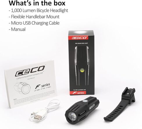 CECO USA 1000 Lumens F Series 2.0 Super Bright Bike Light Front, IP67 Waterproof, FL-1 Impact Resistant, USB Rechargeable, Great for Commuter Road Cyclist e-Bike Mountain Bikers, Beam in Kuwait