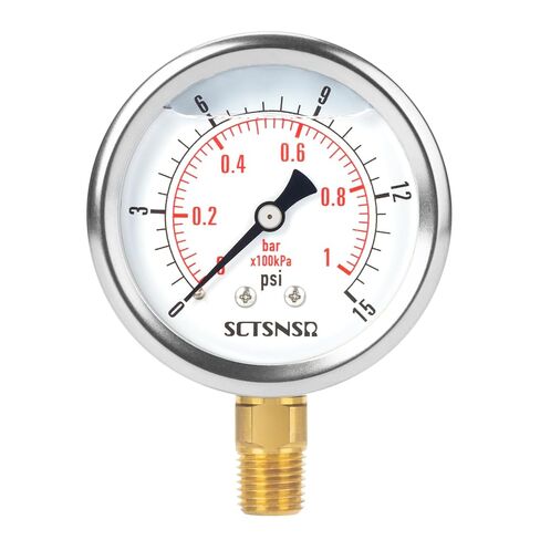 2-1/2" Dial Size, -30 inHg-0 Pressure Gauge, Glycerin Liquid Filled, 1/4" NPT Lower Mount, Stainless Steel Case, for Air Conditioning Line, Tank, Air Pump, HVAC, Pipe, Vacuum Pressure Test in Kuwait