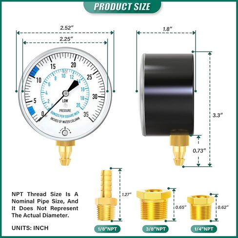 0-35" Natural Gas or LP Gas Manifold Pressure Test Kit, 1/8" NPT Fitting, 40" Feet Hose, Hex Bushing and Barbed Connection, for Kitchen and Industrial Equipment in Kuwait