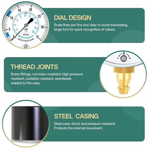 0-35" Natural Gas or LP Gas Manifold Pressure Test Kit, 1/8" NPT Fitting, 40" Feet Hose, Hex Bushing and Barbed Connection, for Kitchen and Industrial Equipment in Kuwait