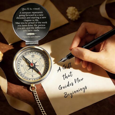 Engraved Brass Compass Retirement Gift for Men Women – “You’ll Be Missed" Inspirational Quote Compass – Meaningful Farewell Gift for Coworker, Boss, Teacher, or Friend in Kuwait