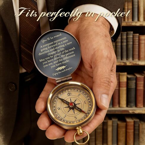 Engraved Brass Compass Retirement Gift for Men Women – “You’ll Be Missed" Inspirational Quote Compass – Meaningful Farewell Gift for Coworker, Boss, Teacher, or Friend in Kuwait