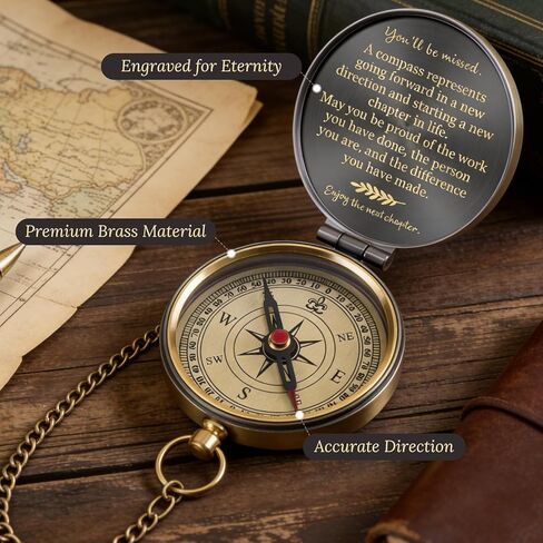 Engraved Brass Compass Retirement Gift for Men Women – “You’ll Be Missed" Inspirational Quote Compass – Meaningful Farewell Gift for Coworker, Boss, Teacher, or Friend in Kuwait