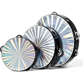 3 Pack Radiant Tambourine for Adults, 6", 8", 10" Sizes Wooden Tambourine with Double Row Metal Jingles, Reflective Hand Drums Tambourines Musical Instrument for Church, Dance, Party, KTV in Saudi Arabia