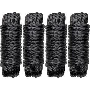 Boat Dock Lines Marine Rope - 1/2" x 15ft with Pre-Spliced 12" Loop Double Braided Nylon Ropes Bumper Tie Mooring Line for Boats Docking Pontoon Boating Accessories - 4 Pack Black in Kuwait