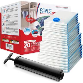 20 حزمة متنوعة من أكياس تخزين المكنسة الكهربائية للألحفة والبطانيات والملابس - أكياس ضغط محكمة الغلق مع مضخة يدوية - أكياس تخزين موفرة للمساحة للفراش والسفر والتنظيم (5S، 5M، 5L و5XL) in Kuwait