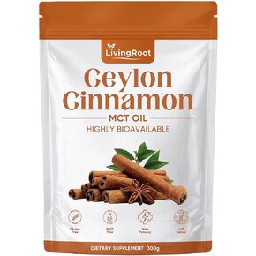 Living Root Ceylon Cinnamon Powder - LivingRoot with MCT Oil, Highly Bioavailable Herbal Supplement, Non-GMO, Gluten-Free, Fine Powder for Daily Nutrition - 300 g (10.5 oz) in Saudi Arabia