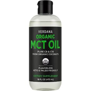 زيت MCT العضوي من Verdana، 16 أونصة سائلة - نقي C8 وC10 من جوز الهند العضوي، زيت MCT غير منكه للقهوة، صديق للكيتو، بدون زيت النخيل، مكمل غذائي in Kuwait
