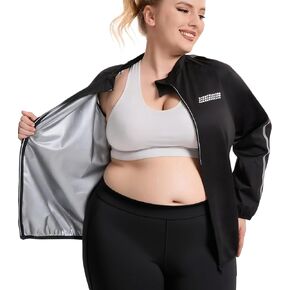 NINGMI Sauna Jackets Women Plus Size Sweat Suit Zipper Sauna Shirt Long Sleeve Body Shaper Gym Exercise Top with 1XL-5XL in Kuwait