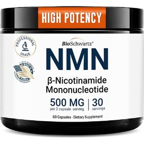 BioSchwartz NMN Supplement - 500mg Nicotinamide Mononucleotide - 30 Servings, 60 Capsules - Made in The USA with Premium Globally Sourced Ingredients, Third-Party Tested, Gluten-Free NMN Supplement in Kuwait
