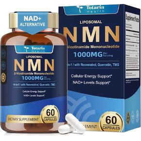 Totaria Liposomal NMN Supplement 1000mg, 14-in-1 NMN Resveratrol Complex with CoQ10, TMG, Quercetin, ALA, PQQ, Support NAD Levels, Cellular Energy & Healthy Aging, 60 Capsules, cGMP, Filler Free in Saudi Arabia