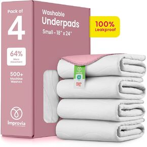 IMPROVIA® Washable Underpads, Heavy Absorbency Reusable Incontinence Pads for Kids, Adults, Elderly, and Pets - Waterproof Protection (White & Pink, 18"x24" (Pack of 4)) in Kuwait