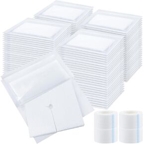 Timgle 200 Pcs 2" x 2" Split Gauze Pads 6 Ply Split Drain Sponge Gauze Non Woven Slit Bandage Sponges with 2 Roll of Tape for Wound Care Tubes Drains Supplies in Kuwait