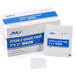 JMU Sterile Gauze Pads 2x2, 100 Pack, 12-ply Woven Sponges Cotton Medical Gauze Pads for Wound Care, Highly Absorbent in Kuwait