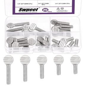 Swpeet 25Pcs 5 Sizes 1/4"-20 Thread Thumb Screw Assortment Kit, 304 Stainless Steel Fully Thread Thumb Screw, Finger Tight Racket Screw Handle Bolts Knob, Tightening Knob in Saudi Arabia