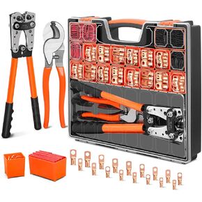 Kuject 32pcs Cable Cable Cable Kit Kit AWG 1/0 2/0 ، Lugs الأسلاك النحاسية الثقيلة ، مقاييس مقياس حلقة مقياس مع 3/8 "و 5/16" ، موصلات كابل البطارية مع 3: 1 أنبوب تقليص الحرارة in Kuwait