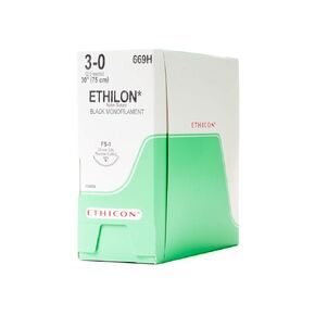 Ethicon ETHILON Nylon Suture, 669H, Synthetic Non-absorbable, FS-1 (24 mm), 3/8 Circle Needle, Size 3-0, 30" (75 cm) in Kuwait