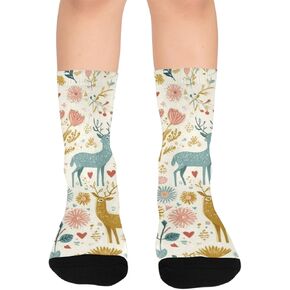 جوارب Pastel Deer Blooms للمشي لمسافات طويلة - جوارب شتوية حرارية سميكة دافئة للأطفال الصغار للأولاد والبنات للمدرسة، والارتداء اليومي والأنشطة الخارجية in Kuwait