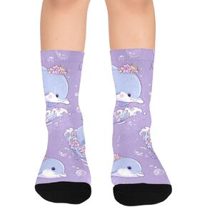 جوارب صيفية للمشي لمسافات طويلة بطبعة دولفين باستيل - جوارب شتوية حرارية سميكة دافئة للأولاد والبنات للمدرسة، والارتداء اليومي والأنشطة الخارجية in Kuwait