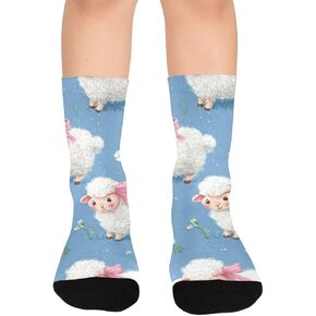 جوارب زرقاء للمشي لمسافات طويلة بطبعة خروف باستيل - جوارب شتوية حرارية سميكة دافئة للأولاد والبنات للمدرسة، والارتداء اليومي والأنشطة الخارجية in Kuwait