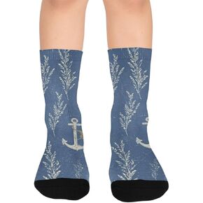 جوارب زرقاء للمشي لمسافات طويلة بطباعة مرساة بحرية - جوارب شتوية حرارية سميكة دافئة للأولاد والبنات الصغار للمدرسة، والارتداء اليومي والأنشطة الخارجية in Kuwait