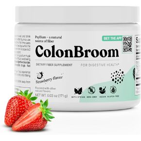 مسحوق قشر سيلليوم من كولونبروم (الفراولة) - تطهير القولون لتخفيف الانتفاخ وصحة الأمعاء - مشروب مسحوق ألياف مكنسة القولون - نباتي، خالي من الغلوتين، مكمل مسحوق الألياف غير المعدلة وراثيًا، 30 وجبة in Kuwait