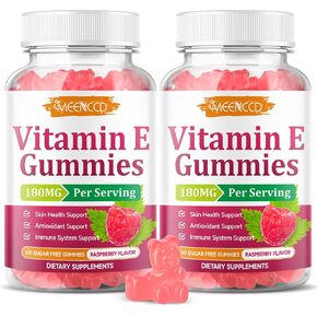 2 Pack Vitamin E Gummies, 180 mg (400 IU) dl-Alpha, Daily Skin Support, Sugar-Free, Vegan, Non-GMO, Raspberry Flavor, 120 Count in Kuwait