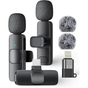ميكروفون لاسلكي صغير الحجم لأجهزة iPhone iPad وAndroid Phone والكمبيوتر المحمول، ميكروفون صغير قابل للتوصيل مع تقليل الضوضاء، تشغيل ميكروفون على شكل طية صدر السترة للمقابلة، فيديو بودكاست، مدونة فيديو، YouTube TikTok in Kuwait