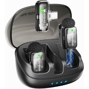 ميكروفونات Lavalier صغيرة لاسلكية لأجهزة iPhone iPad Android مع علبة شحن، وميكروفون USB C ذو طية صدر السترة مع تقليل الضوضاء ووضع تغيير الصوت لتسجيل الفيديو ومدونات الفيديو ومقابلة YouTube والدردشة أثناء اللعب in Kuwait