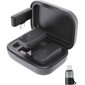 ميكروفون لافالير لاسلكي لهواتف iPhone/Android/الكمبيوتر المحمول/الكمبيوتر الشخصي، ميكروفون صغير على شكل طية صدر السترة مع علبة شحن بعمر بطارية 50 ساعة، نطاق 100 قدم وتقليل الضوضاء، لتسجيل الفيديو والبث وتيك توك in Kuwait