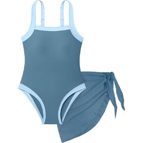 CRISONE ملابس سباحة للفتيات لون سادة قابل للتعديل حزام سميك قطعة واحدة لباس سباحة مع تنورة تغطية ملابس سباحة للفتيات 9-16 سنة in Kuwait