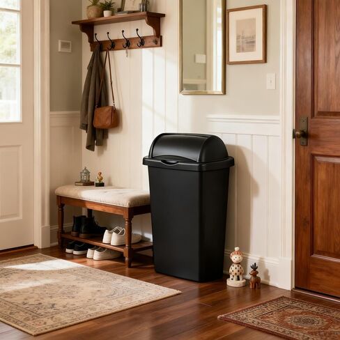 13-Gallon Kitchen Trash can with roll-up lid, Black in Saudi Arabia
