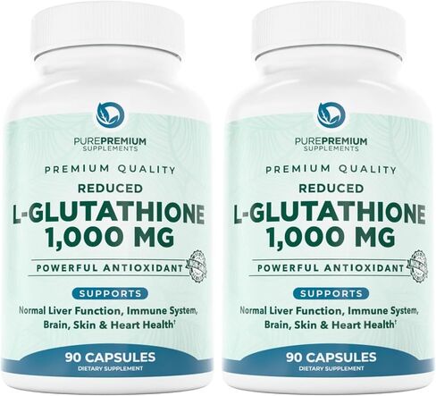 PurePremium Reduced Glutathione 1000mg Per Serving - 500mg Per Capsule – L-Glutathione Supplement & Antioxidant Support for Normal Liver, Brain, Skin & Heart Health – 90 Capsules in Saudi Arabia