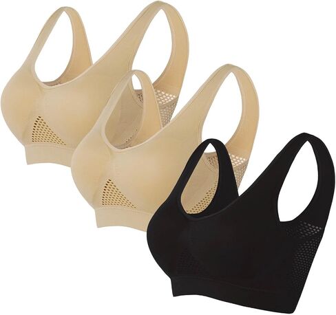 3pc Womens Sports Bras Breathable Wireless Yoga Bra Push Up Mesh Anti-Sagging Bralettes Medium Support No Underwire in Saudi Arabia