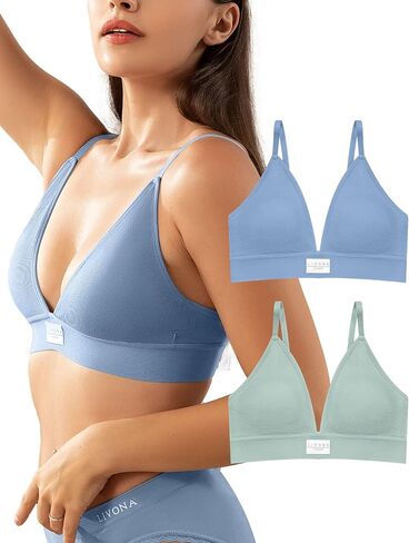 حمالة صدر رياضية من ليفونا للنساء - حمالة صدر لاسلكية برقبة على شكل حرف V مع دعم مريح ومبطن للياقة البدنية مقاس S-XXL in Kuwait
