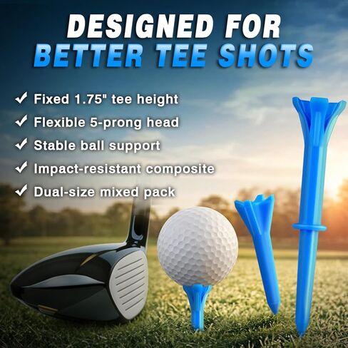 150 Pack Mixed Sizes (3-1/4"x100 & 1-1/2"x50) 5-Prong Golf Tees – Ultra-Stable & Low-Resistance Design for Longer Drives Plastic Golf Tees in Kuwait