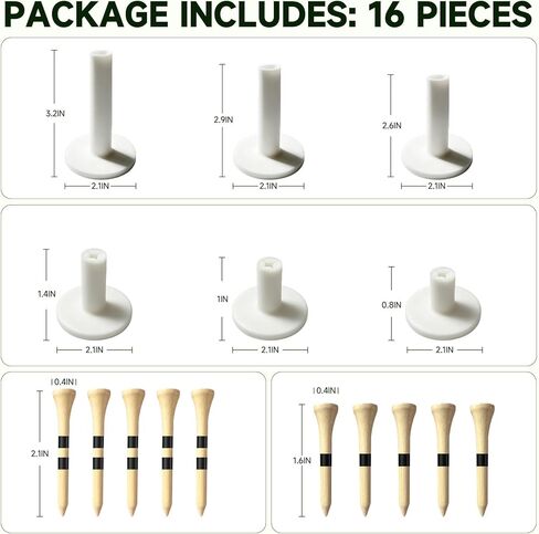 تي شيرتات جولف مطاطية مكونة من 16 قطعة للحصائر ونطاق القيادة ومحاكي الجولف الداخلي - تي شيرتات عالمية لسجادات العشب الصناعي مع 6 حوامل مطاطية و10 تي شيرتات من الخيزران in Kuwait