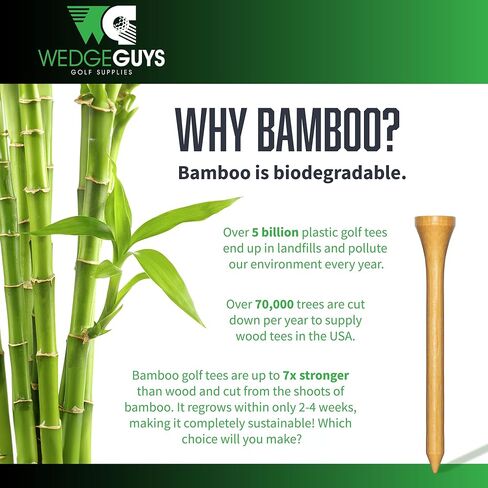 Wedge Guys Bamboo Golf Tees 2-3/4" & 3-1/4" | 100,250,500 or 1000 pcs. | Extra Durable & Stronger Than Wood Tees | Biodegradable & Less Friction | PGA Professional Approved, Golf Tees Bulk Bag in Kuwait