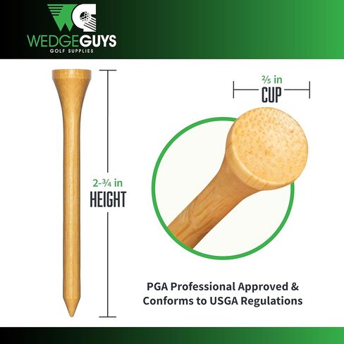 Wedge Guys Bamboo Golf Tees 2-3/4" & 3-1/4" | 100,250,500 or 1000 pcs. | Extra Durable & Stronger Than Wood Tees | Biodegradable & Less Friction | PGA Professional Approved, Golf Tees Bulk Bag in Kuwait