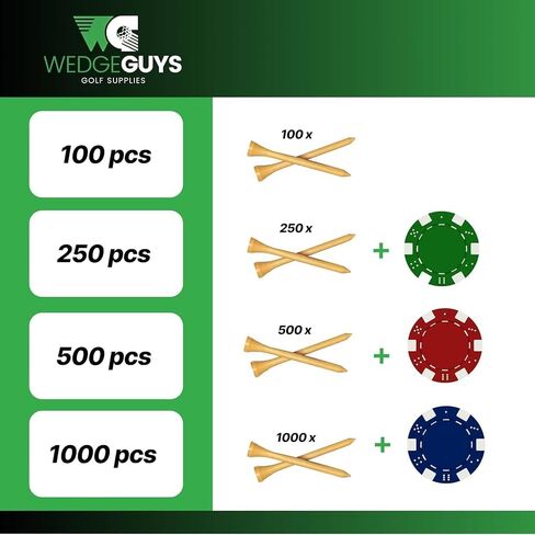 Wedge Guys Bamboo Golf Tees 2-3/4" & 3-1/4" | 100,250,500 or 1000 pcs. | Extra Durable & Stronger Than Wood Tees | Biodegradable & Less Friction | PGA Professional Approved, Golf Tees Bulk Bag in Kuwait