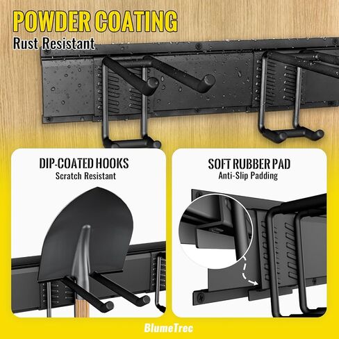 منظم أدوات المرآب مثبت على الحائط، منظم حائط معدني شديد التحمل مقاس 48 بوصة، 3 قضبان مع 6 خطافات قابلة للتعديل، رف تخزين للحديقة للتنظيم، حامل تعليق قوي للأدوات لساحة سقيفة المجرفة in Kuwait