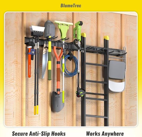 منظم أدوات المرآب مثبت على الحائط، منظم حائط معدني شديد التحمل مقاس 48 بوصة، 3 قضبان مع 6 خطافات قابلة للتعديل، رف تخزين للحديقة للتنظيم، حامل تعليق قوي للأدوات لساحة سقيفة المجرفة in Kuwait