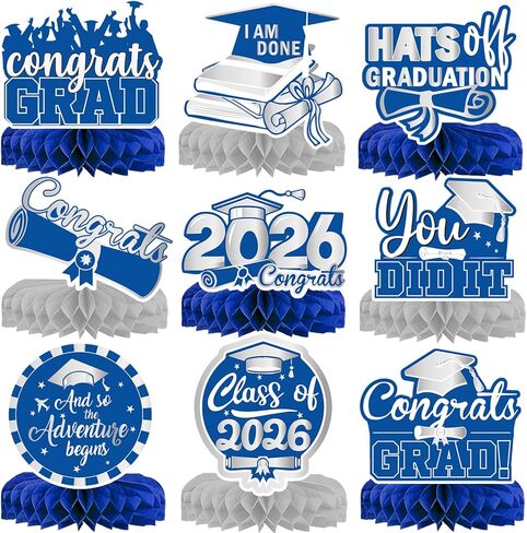 9Pcs Graduation Party Decorations Congrats Grad Table Centerpiece Class of 2025 Graduation Table Decorations for Graduation Party Supplies (blue) in Kuwait