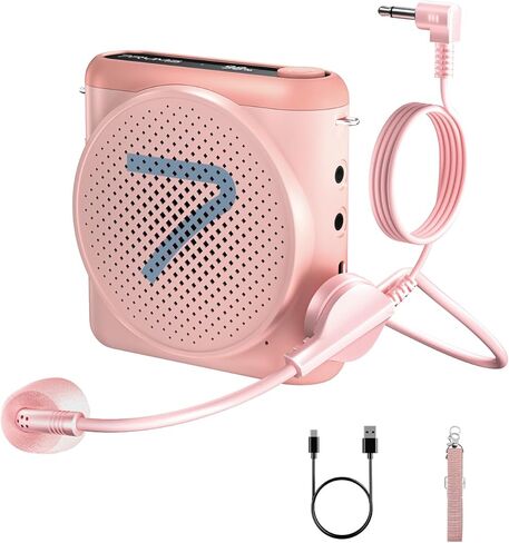 7RYMS WA1(SE) Portable Voice Amplifier with Wired Headset Microphone for Teacher, Speaker Megaphone with Noise Canceling, 23H Working, Microphone Speaker for Teaching, Speech, Yoga(Pink) in Kuwait