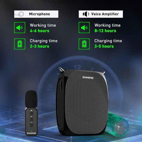ZOWEETEK مضخم صوت مع ميكروفون لاسلكي Lavalier Lapel للمعلمين، نظام ميكروفون شخصي جديد 2025، مشبك مكبر صوت محمول على الميكروفون، مضخم صوت صغير للكلام والاجتماع واليوجا in Kuwait