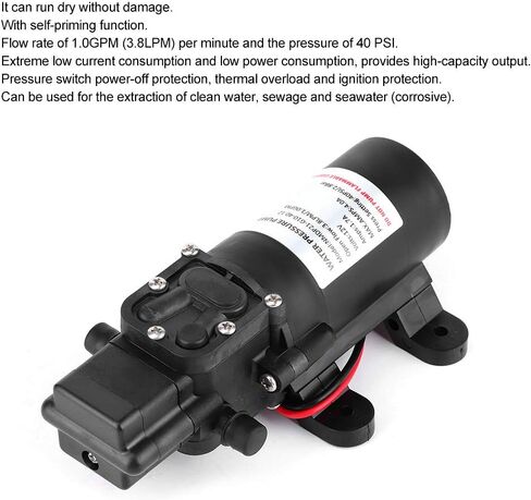 Akozon مضخة الحجاب الحاجز 12 فولت تيار مستمر 1.0GPM 40PSI ارتفاع ضغط مضخة الرش الذاتي فتيلة 3/8in منفذ بارب للسيارة RV in Saudi Arabia