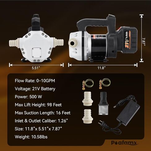 Poafamx DEF Transfer Pump, 10GPM 500W Diesel Exhaust Fluid Pump with 4.0Ah Battery, Cordless Electric Self Priming Water Pump, Diaphragm Pump for Urea, Fuel, Acidic or Alkaline Chemical Liquids in Kuwait